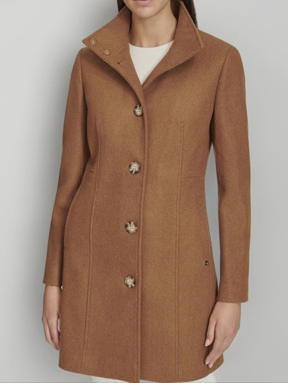 Calvin Klein Camel Brown Wool-Blend Pea Coat